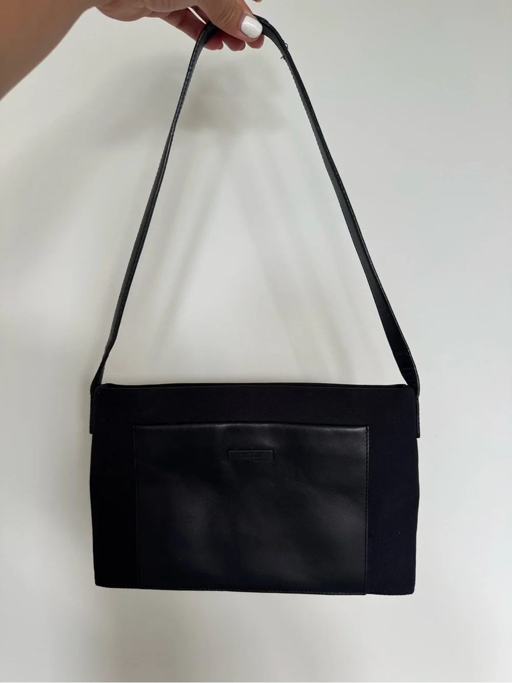 Vintage TUMI 05004 Black Leather Nylon Shoulder Bag Y2K